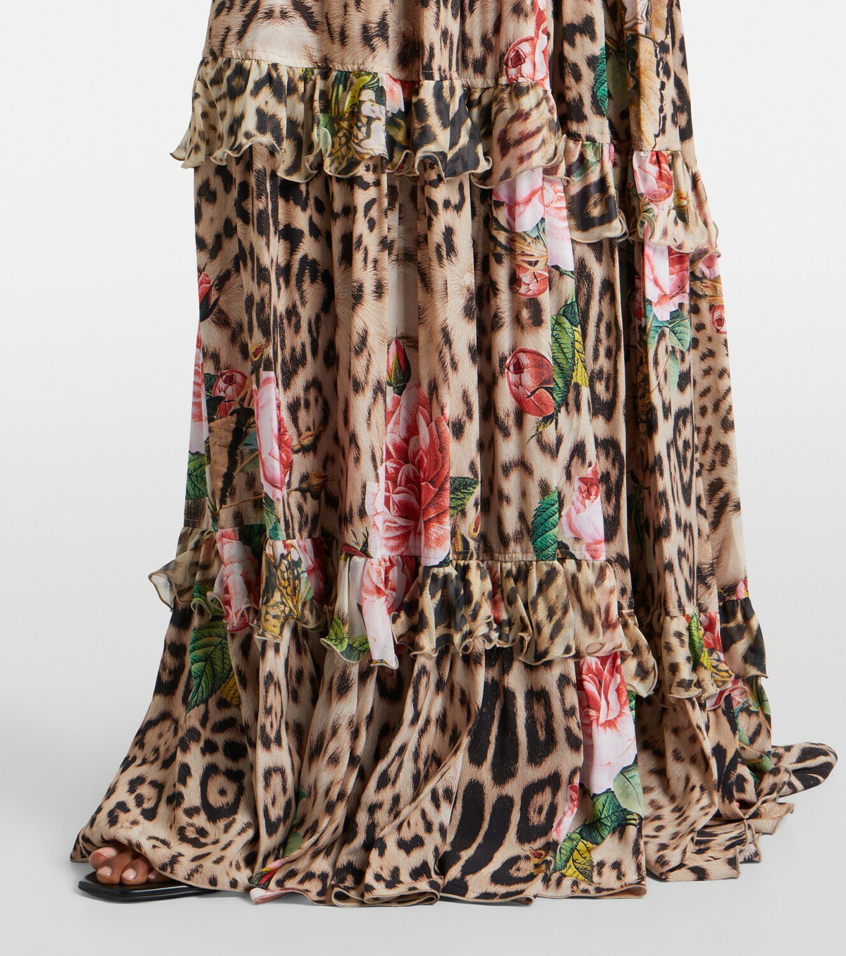 Roberto Cavalli Printed tiered ruffled maxi skirt