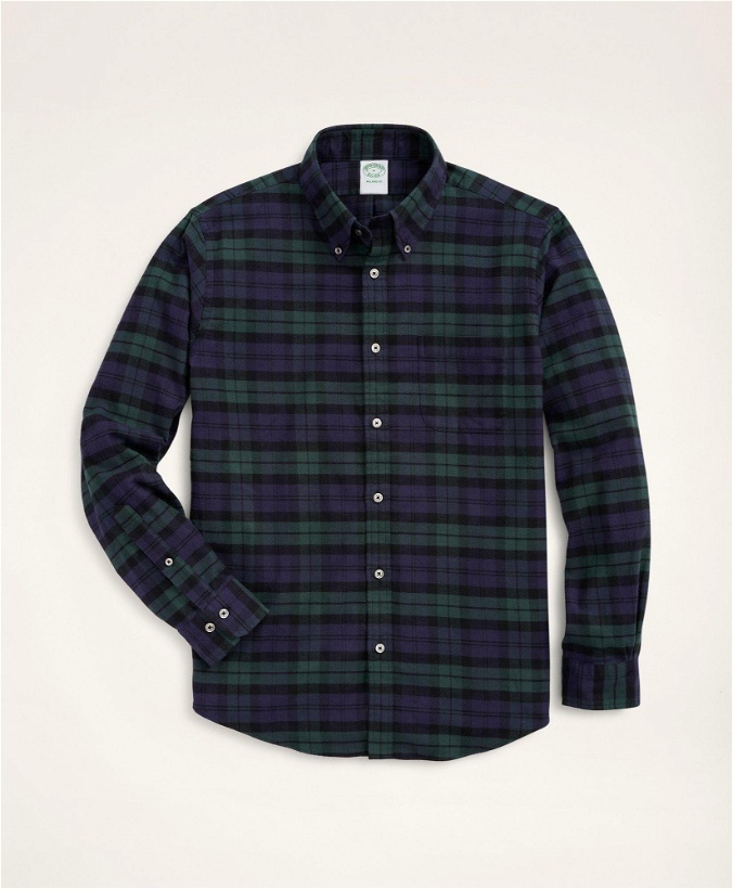 Photo: Brooks Brothers Men's Milano Slim-Fit Portuguese Flannel Shirt | Navy/Green