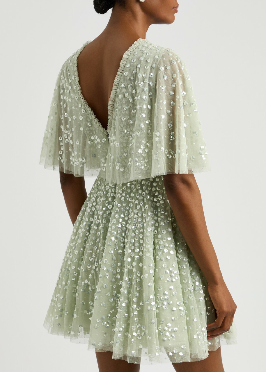 Needle & Thread Leila Dot Embellished Tulle Mini Dress Light Green Needle &  Thread