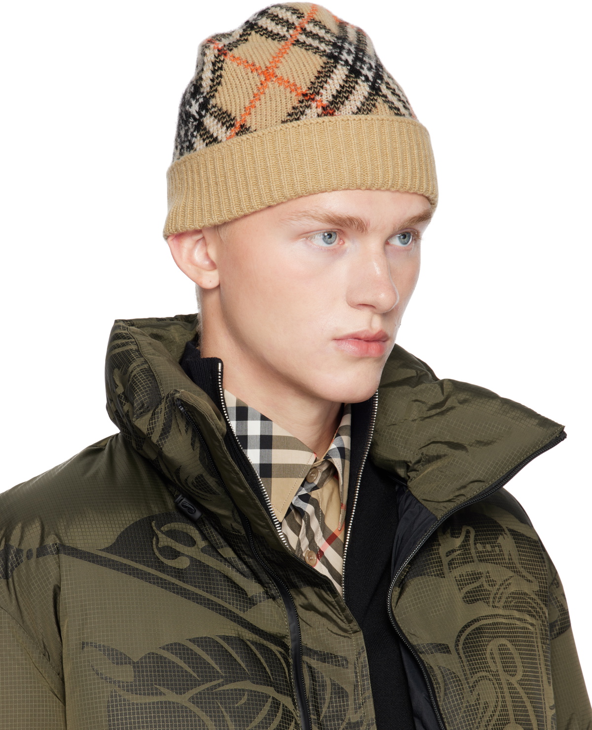 Burberry Beige Check Cashmere Beanie