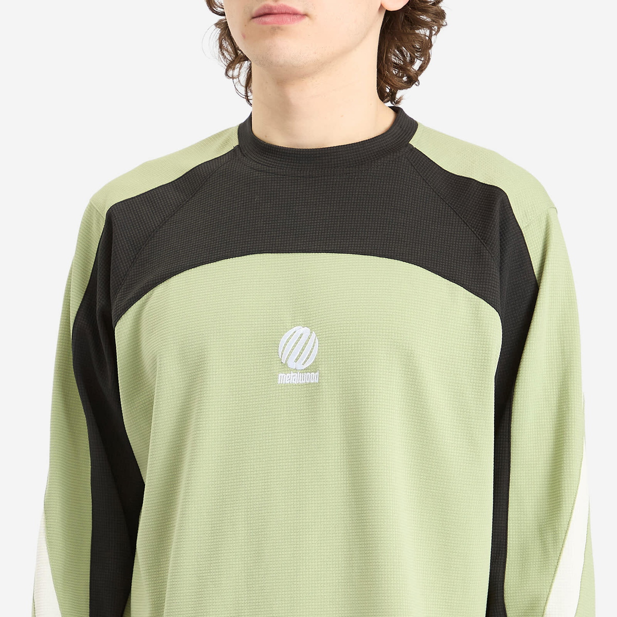 Metalwood Studio Men's Paneled Poly Long Sleeve T-Shirt in Mint