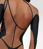 Mugler - Paneled mesh and jersey jumpsuit