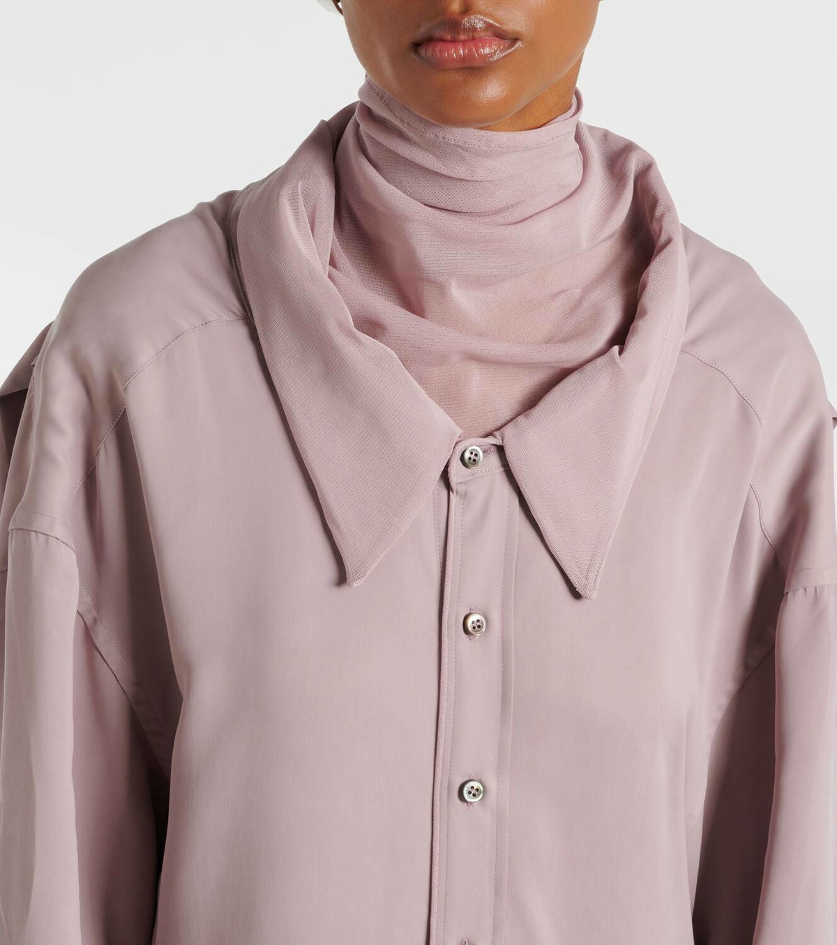 Y/Project Turtleneck mesh-trimmed shirt dress