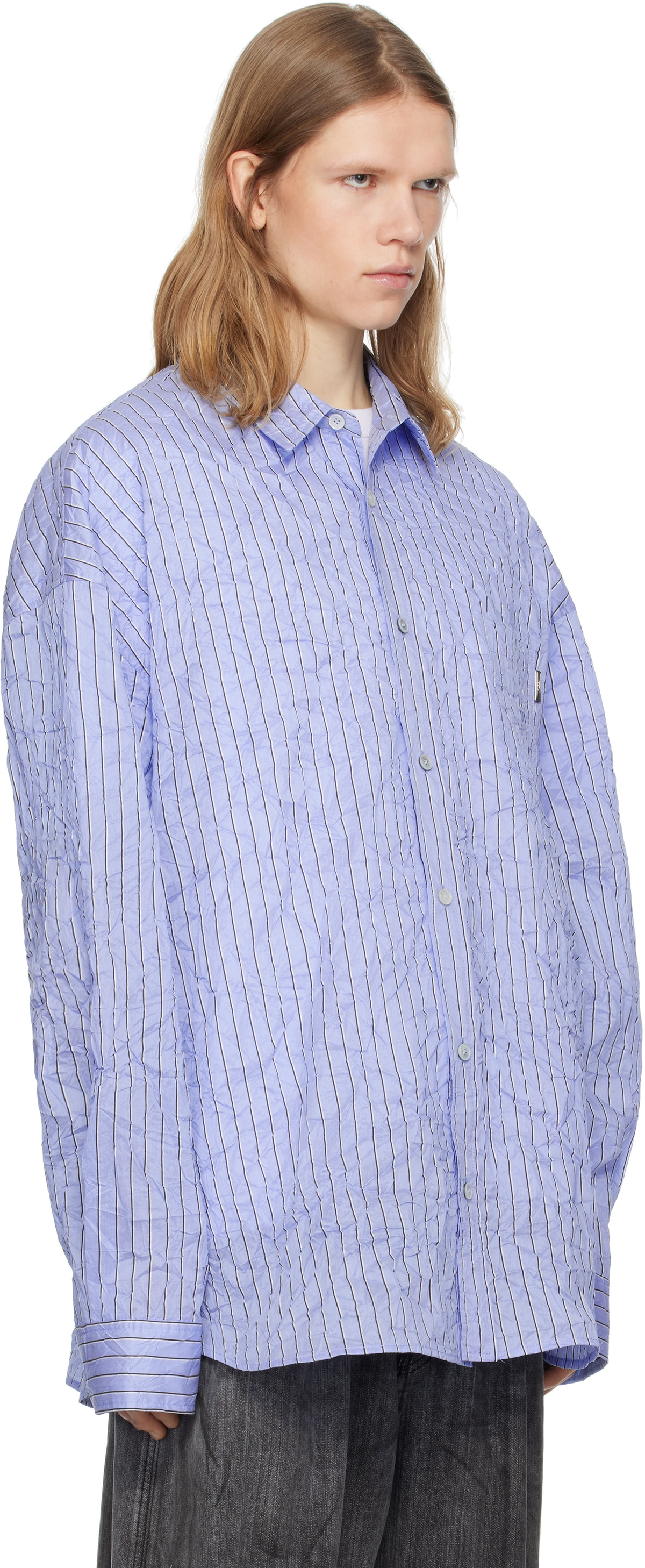 Juun.J Blue Crinkled Stripe Shirt