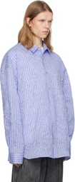 Juun.J Blue Crinkled Stripe Shirt
