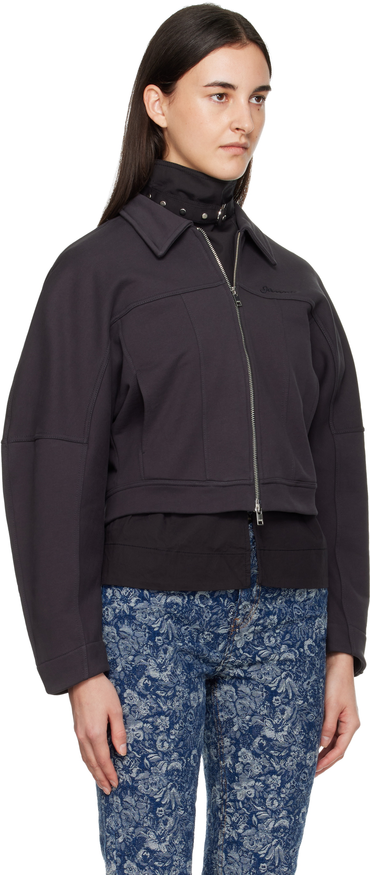 GANNI Black Heavy Terry Jersey Bomber Jacket