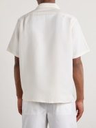 Ralph Lauren Purple label - Wimbledon Camp-Collar Embroidered Silk and Linen-Blend Shirt - Neutrals