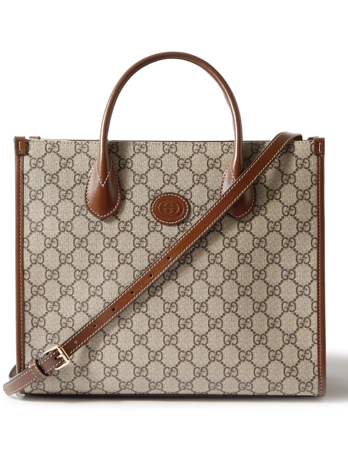 GUCCI Ophidia Leather-Trimmed Monogrammed Coated-Canvas Duffle Bag