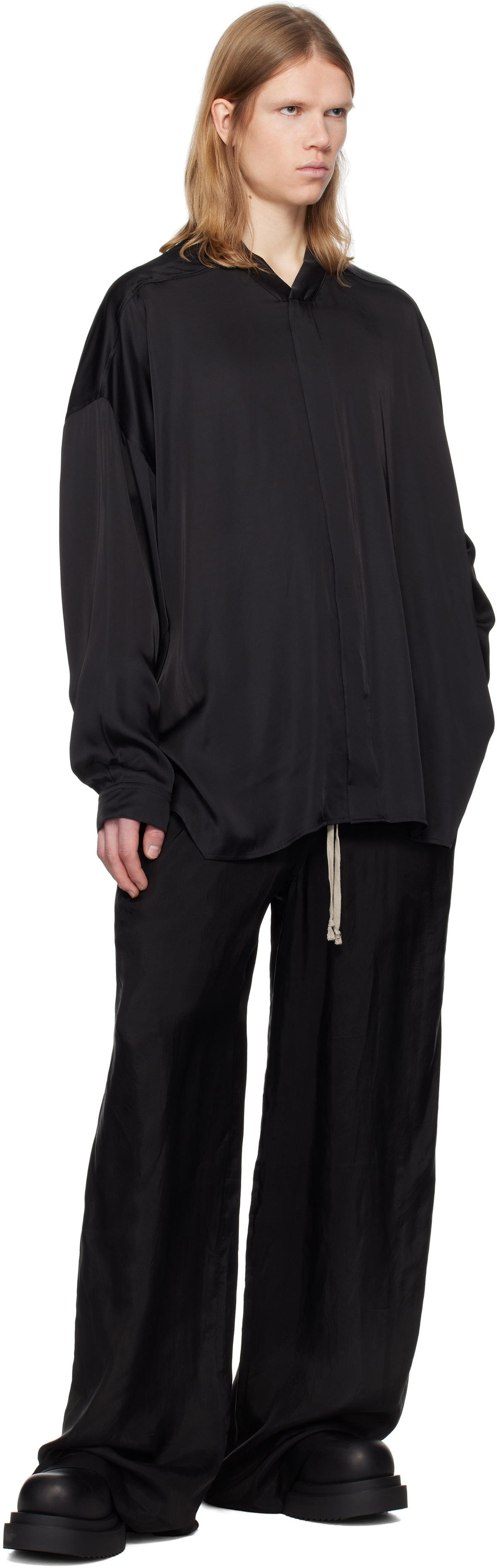 Rick Owens Black Hollywood Oversized Snap Collar Faun Shirt Rick Owens