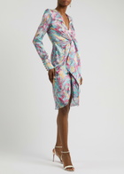 Balmain Printed Draped Silk Mini Dress Multi Print