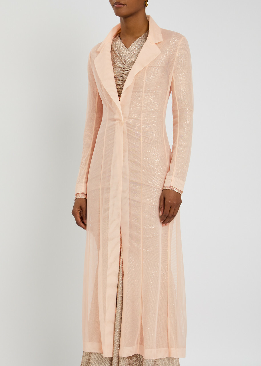 Norma Kamali Single-breasted Mesh Coat Beige