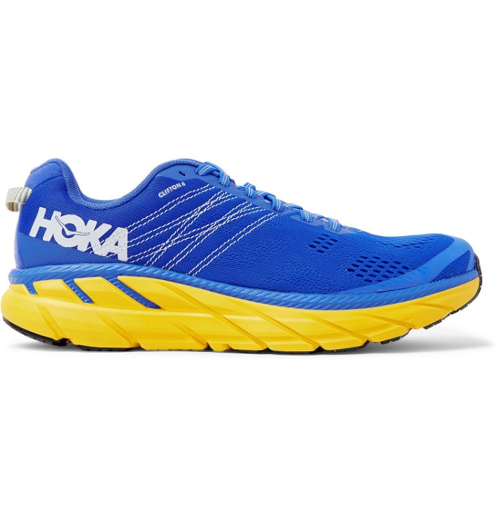 Photo: Hoka One One - Clifton 6 Logo-Print Embroidered Mesh Running Sneakers - Blue