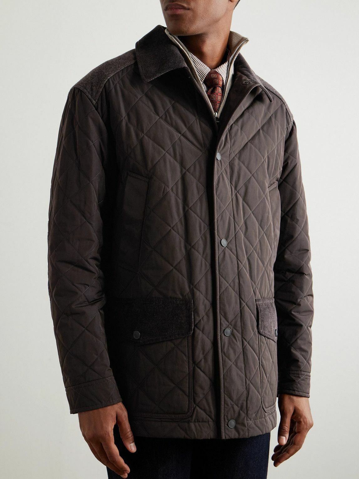 Purdey - Winchester Corduroy and Knit-Trimmed Quilted Padded Shell Jacket - Brown