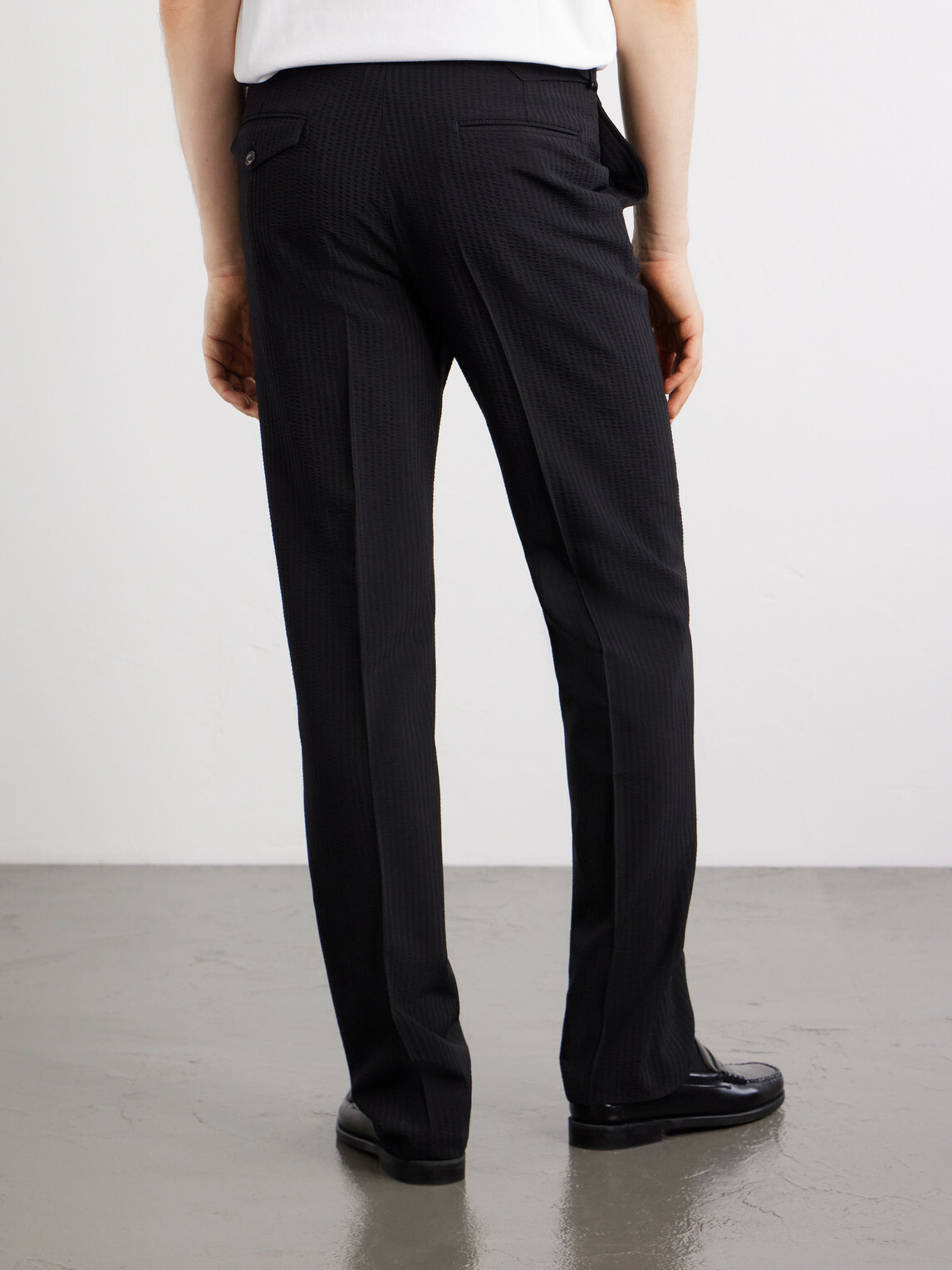 J. Mueser - Waverly Straight-Leg Wool Seersucker Suit Trousers - Black