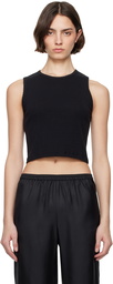 LESET Black Pointelle Sleeveless Crew Tank Top
