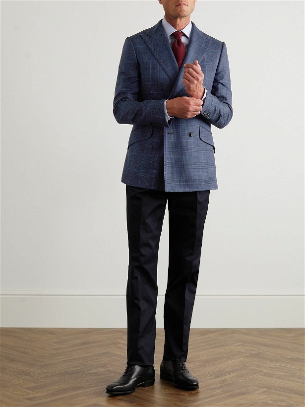 Photo: Kingsman - Double-Breasted Prince of Wales Checked Wool-Blend Blazer - Blue
