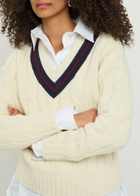 Nili Lotan Fabiana Cable-knit Striped Wool Jumper Off White