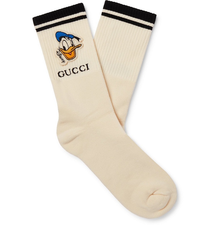 Photo: GUCCI - Disney Logo-Jacquard Appliquéd Stretch Cotton-Blend Socks - White