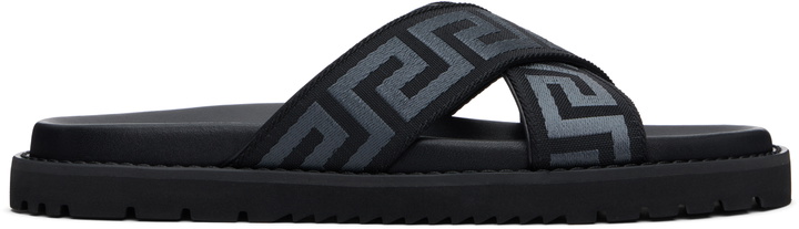Photo: Versace Black Greek Ribbon Sandals