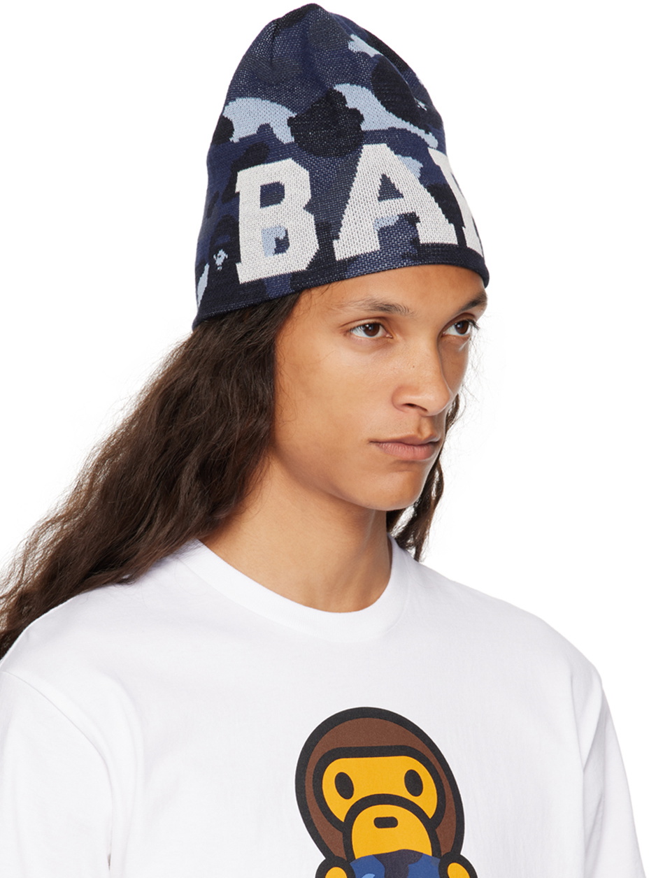 BAPE Navy Color Camo Knit Beanie