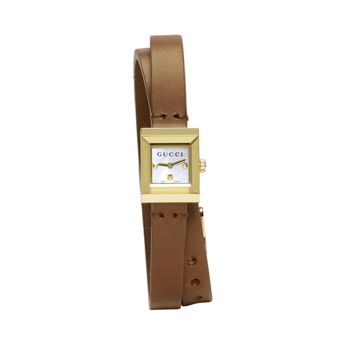 Gucci Gold and Brown Square Double Wrap Watch Gucci