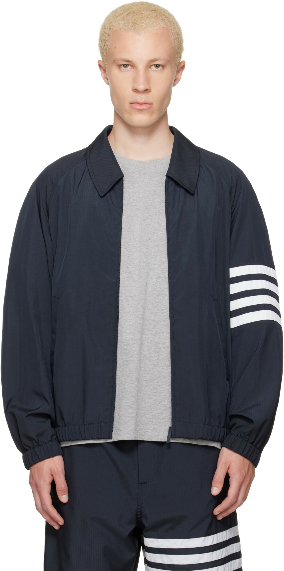 Thom Browne Navy Ripstop Raglan Coach Jacket