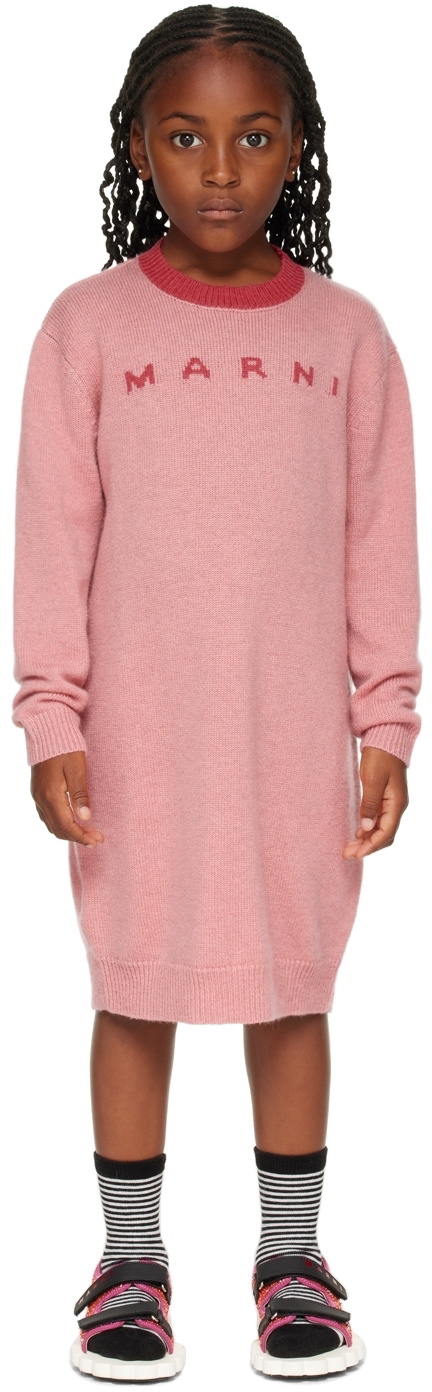 MARNI Girls Big Pocket Sweater Dress in Pink
