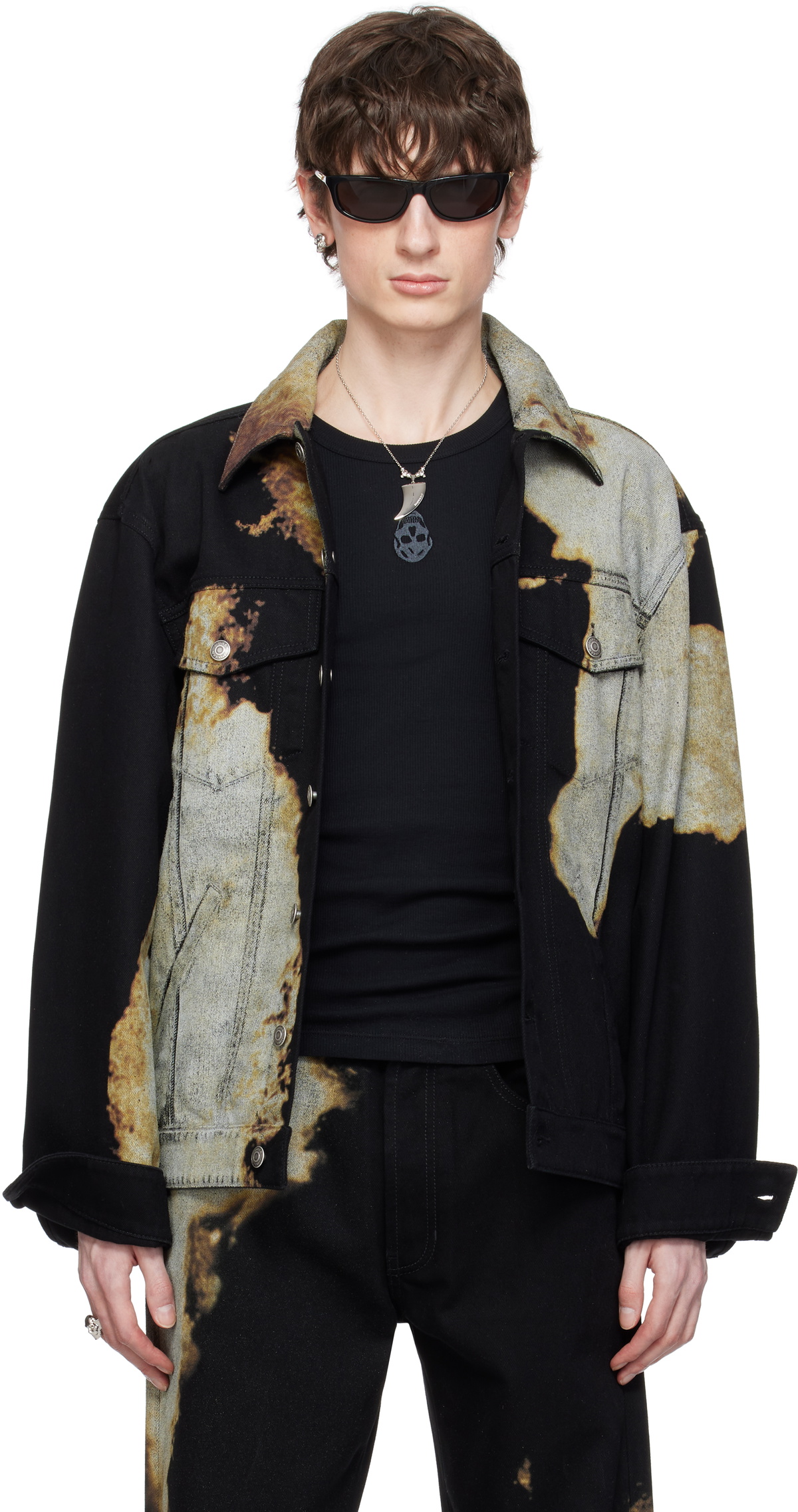McQueen Black & Gray Abstract Print Denim Jacket Alexander McQueen
