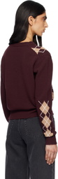Chloé Burgundy Argyle Knit Wool Sweater