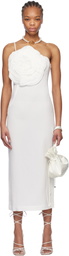 Blumarine White Sheath Rose Detail Midi Dress