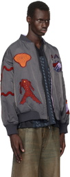 Perks and Mini Gray & Purple Susumu Mukai Edition Markings Reversible Bomber Jacket