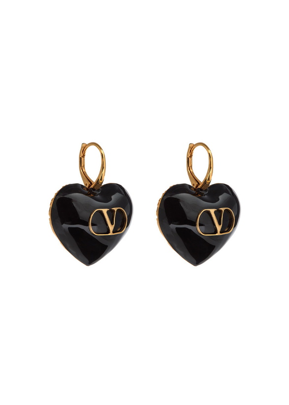 Photo: Valentino Garavani Coeur Royal Enamelled Heart Earrings - Black - One Size
