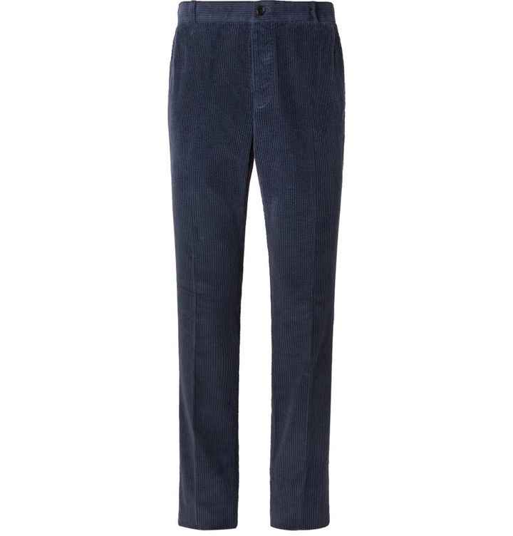 Photo: Thom Browne - Navy Slim-Fit Cropped Garment-Dyed Cotton-Corduroy Trousers - Navy