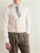 Favourbrook - Slim-Fit Shawl-Collar Double-Breasted Herringbone Linen-Blend and Satin Waistcoat - Neutrals