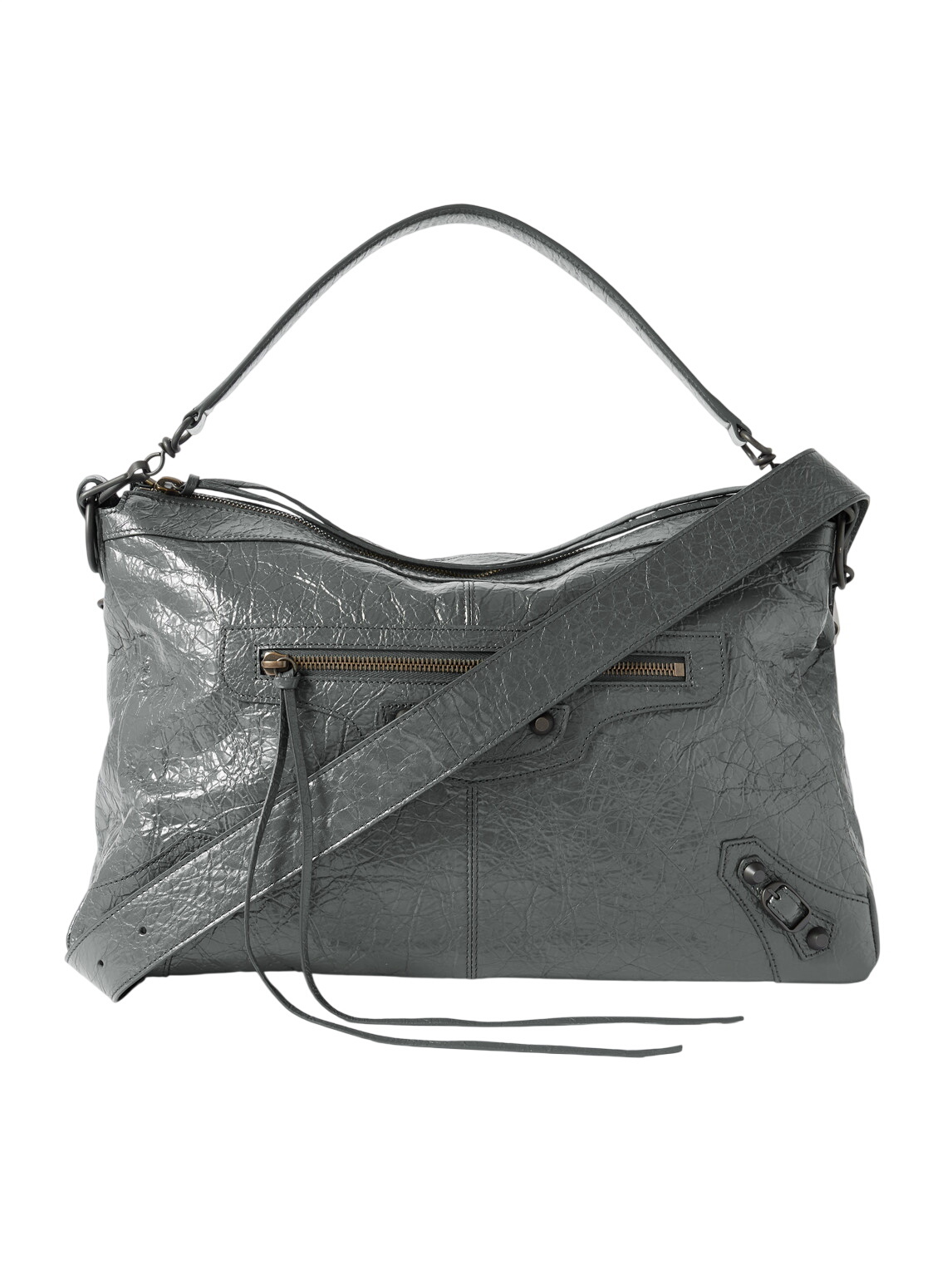 Balenciaga - Le City Moto Medium Embellished Crinkled-Leather