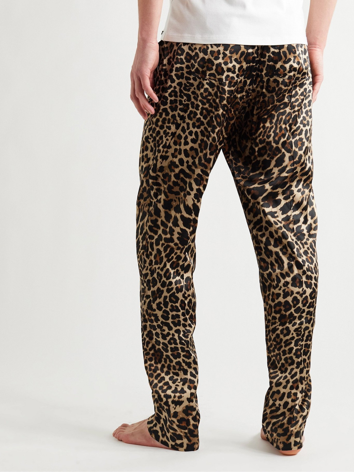 Tom Ford Velvet Trimmed Leopard Print Stretch Silk Satin Pyjama