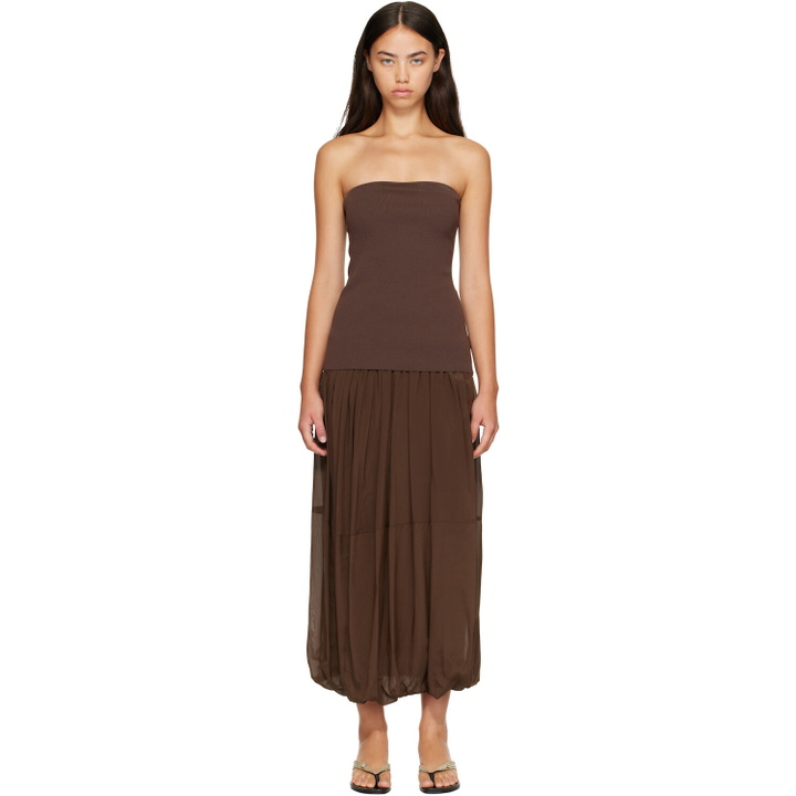 Photo: St. Agni Brown Strapless Balloon Hem Maxi Dress