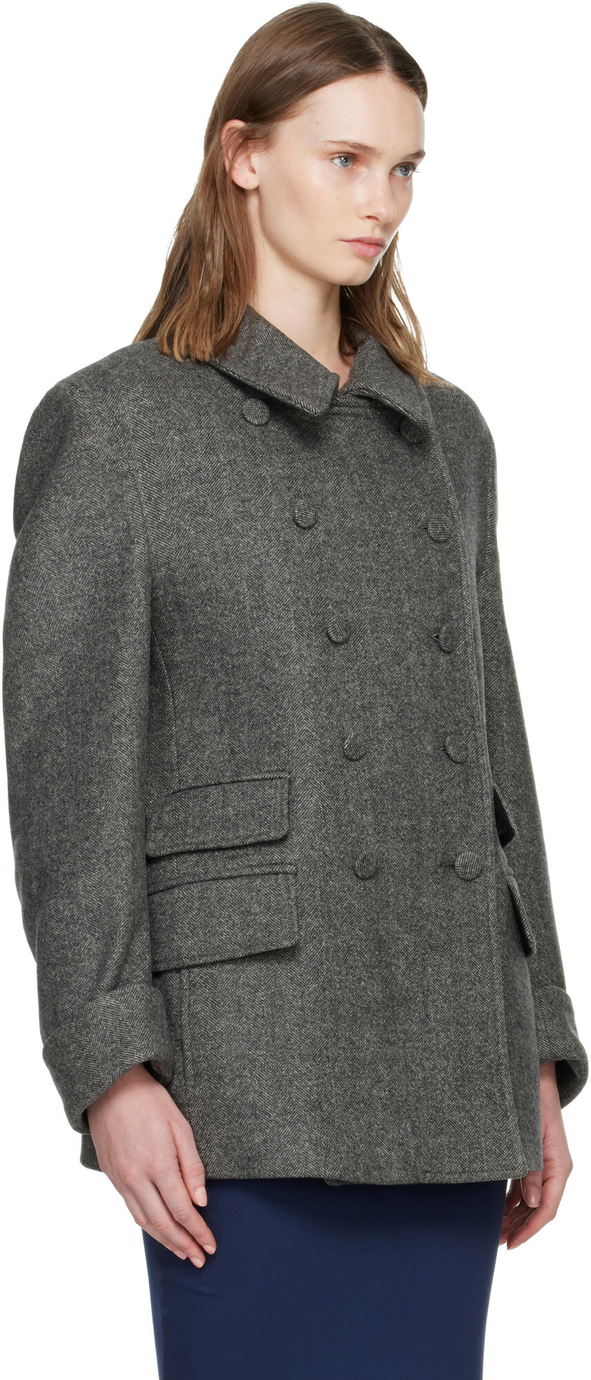 AARON ESH Gray Wool Peacoat