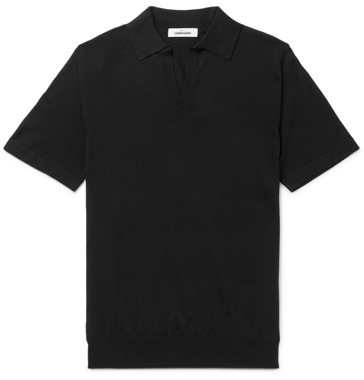 Photo: Saman Amel - Slim-Fit Mercerised Cotton and Silk-Blend Polo Shirt - Black