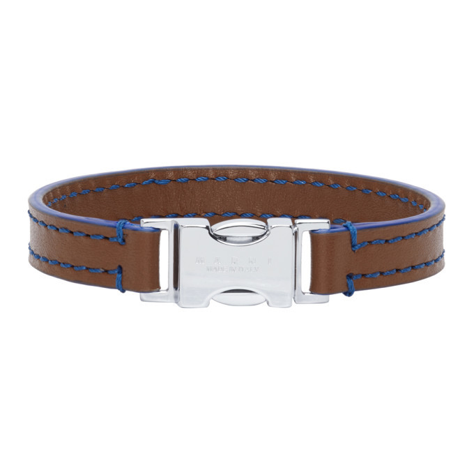 Marni Brown and Navy Leather Topstitching Bracelet Marni display picture 1