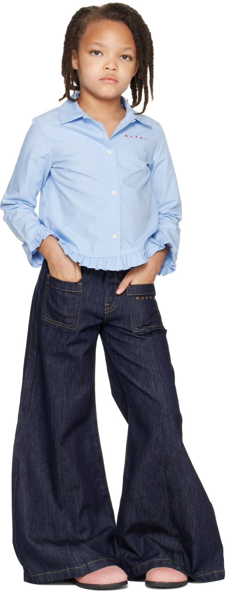 Marni Kids Blue Patch Pocket Cotton Jeans