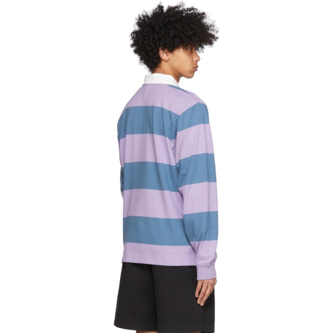 Stussy Blue and Purple Classic Stripe Rugby Polo Stussy