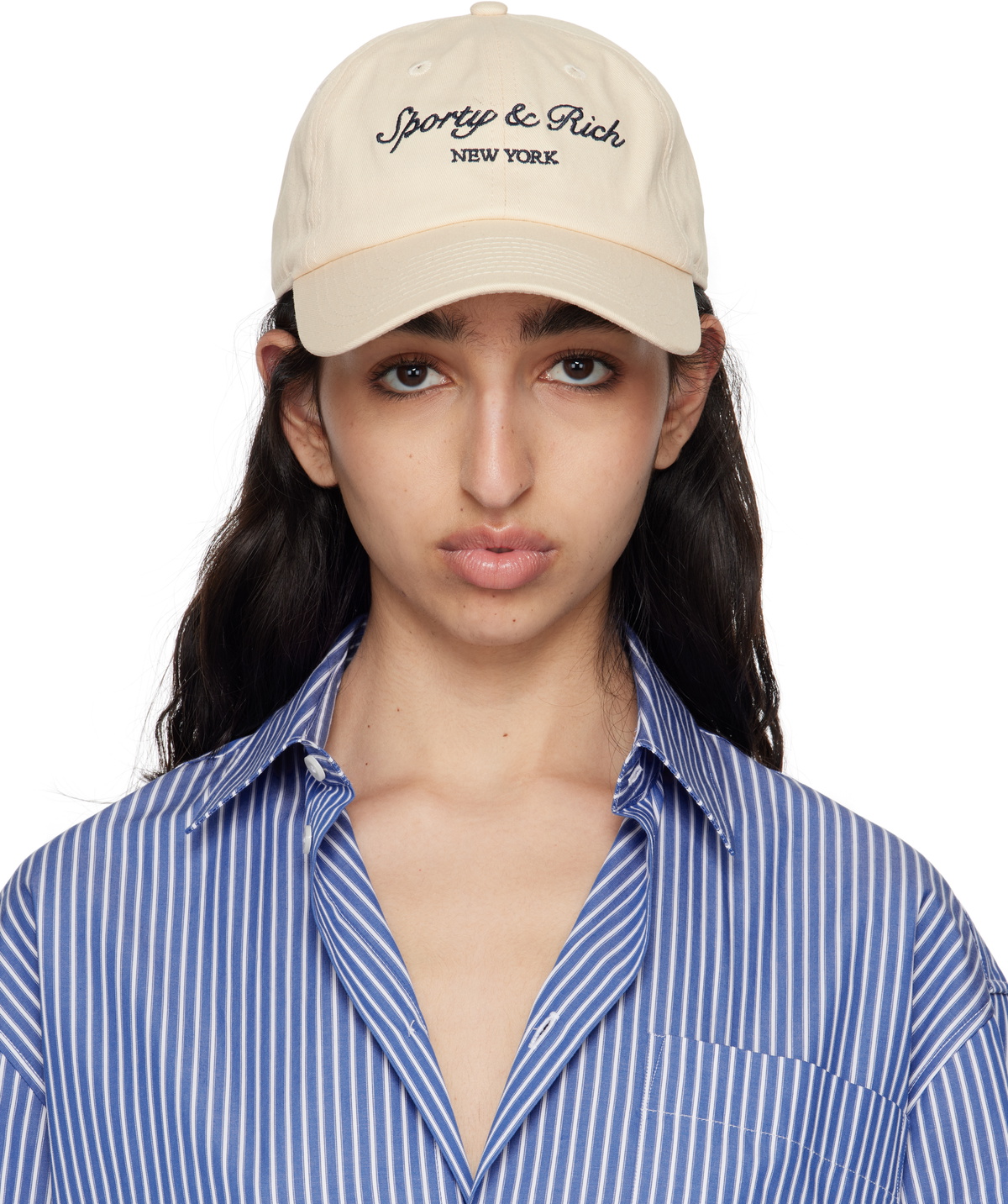 Sporty & Rich White & Navy Vendome Cap Sporty & Rich