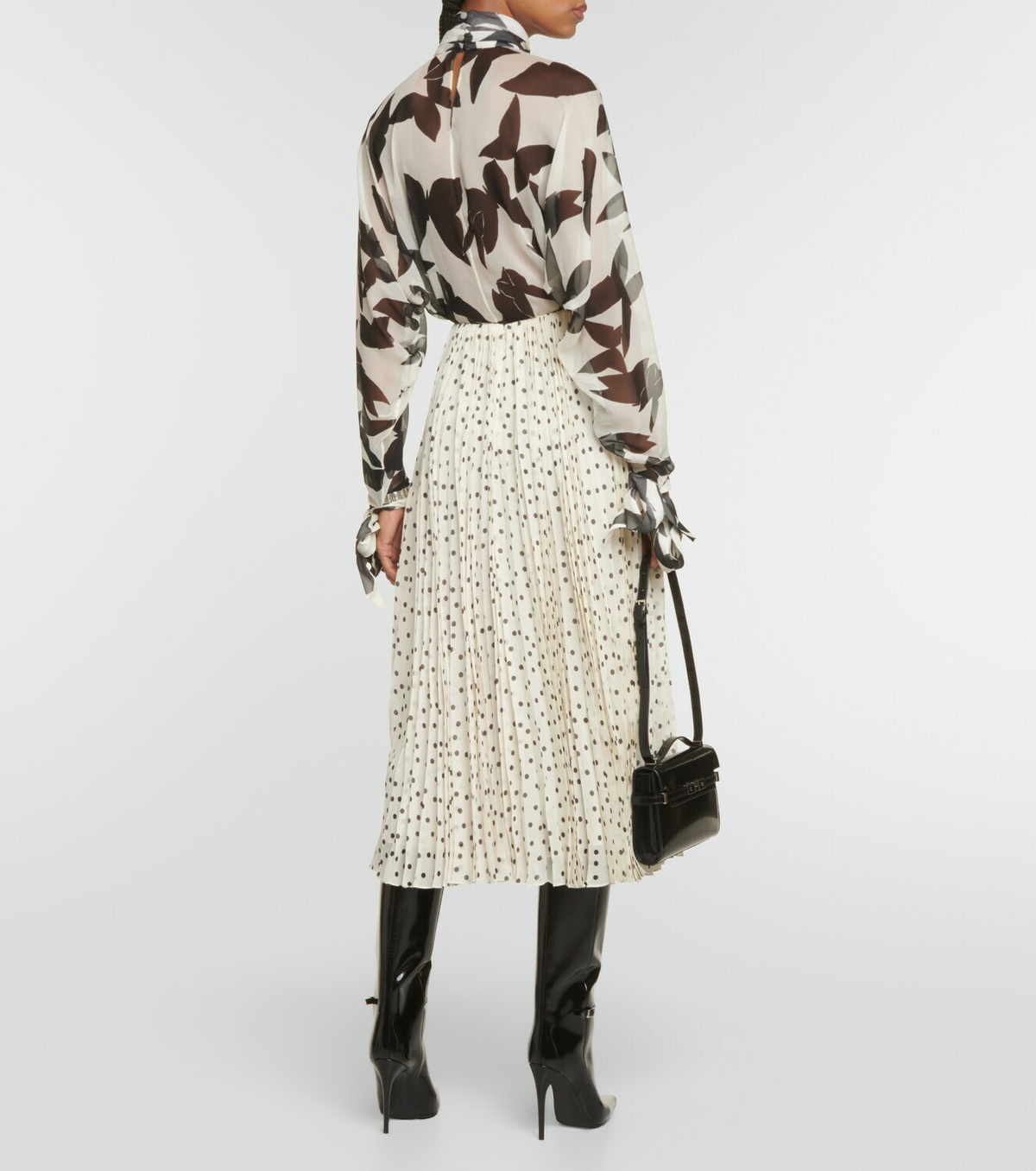 【関税＆送料込み】Saint Laurent Silk Midi Skirt Saint Laurent Polka-dot silk plissé midi skirt Saint Laurent