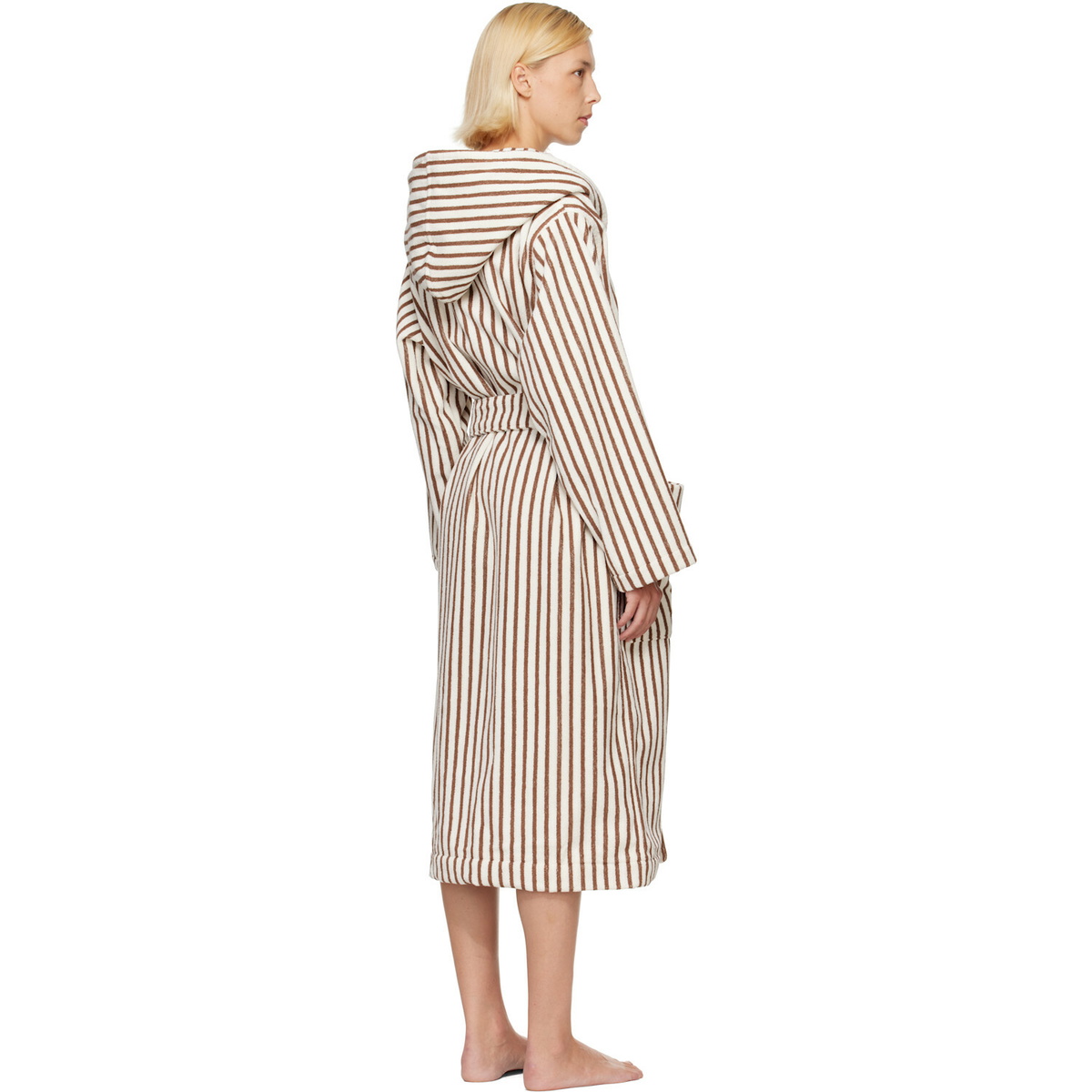Tekla Brown & White Terry Hooded Bathrobe