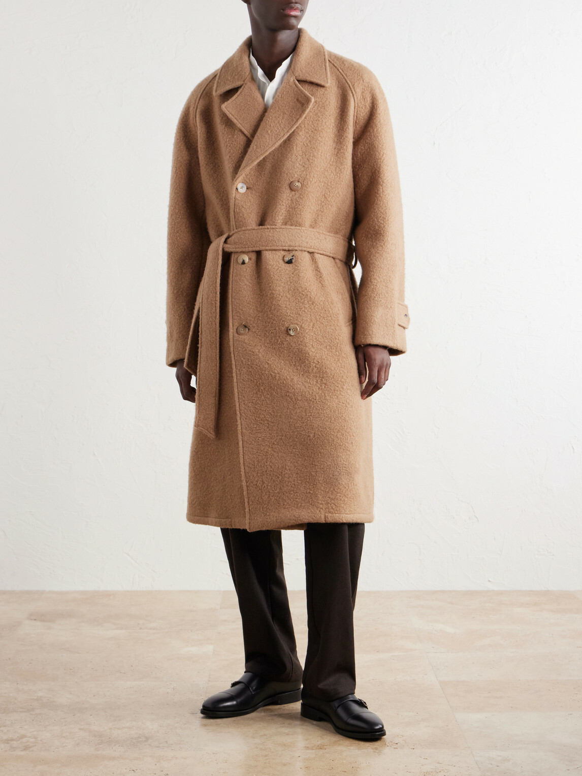 De Bonne Facture - Belted Double-Breasted Brushed Wool and Camel Hair-Blend Coat - Neutrals
