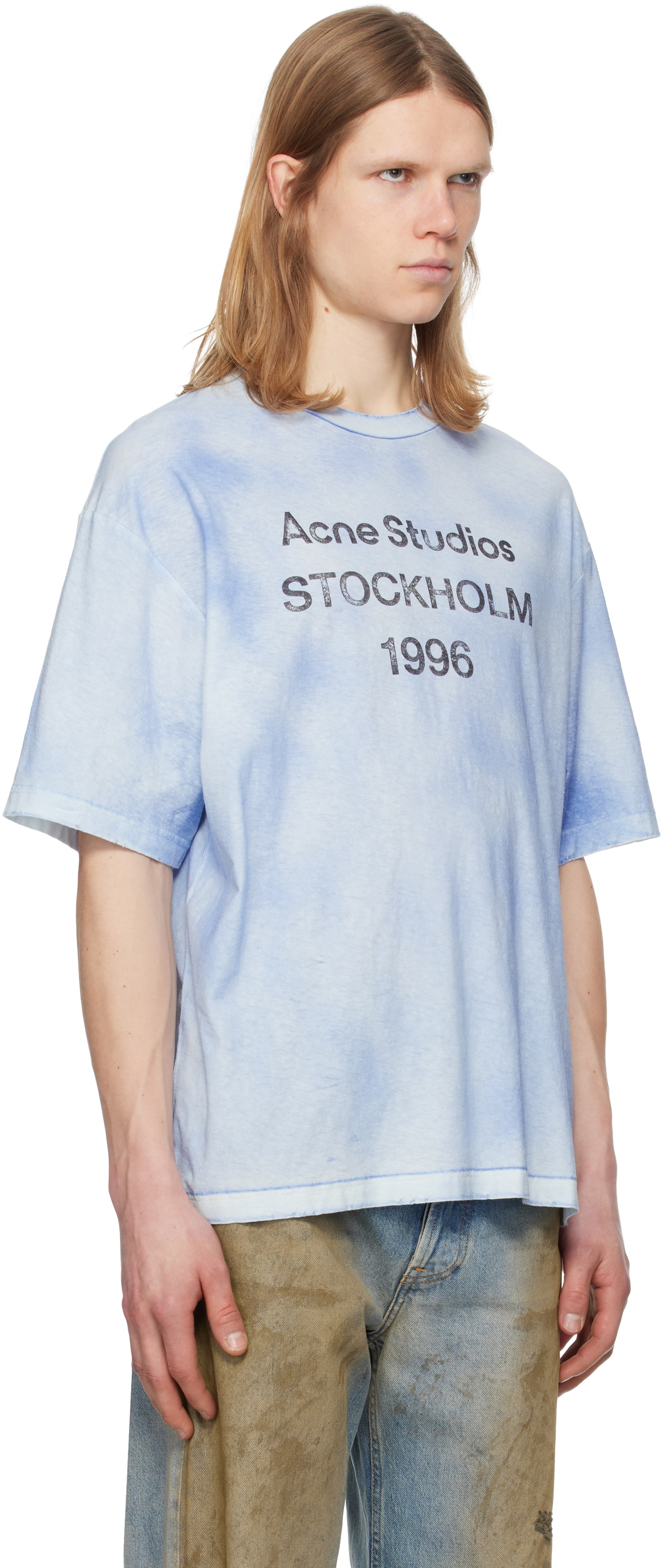 Acne Studios Blue Relaxed Fit Logo T-shirt Acne Studios