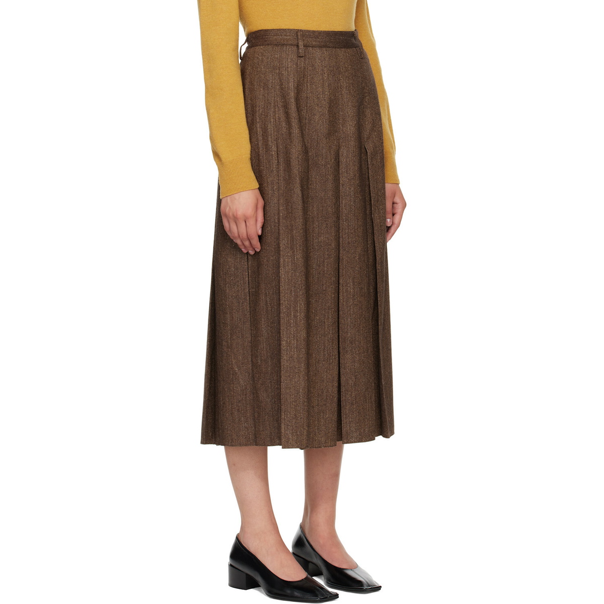 MM6 Maison Margiela Brown Mottled Wool Midi Skirt