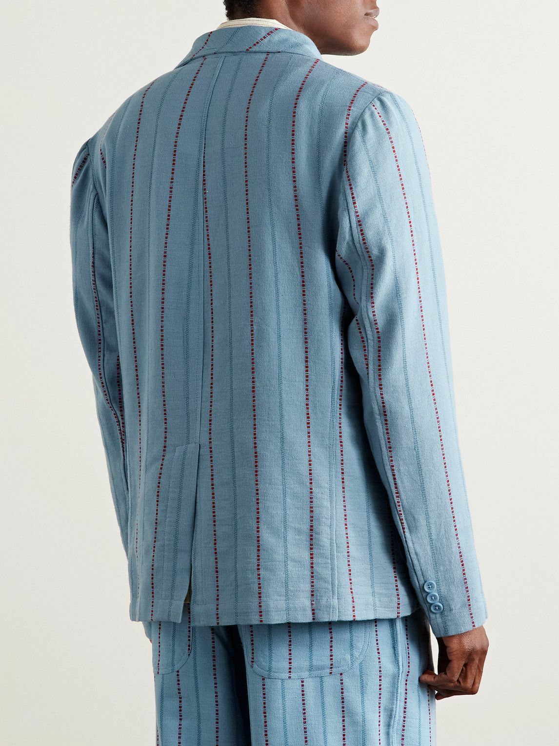 Kardo - Unstructured Striped Cotton-Canvas Suit Jacket - Blue