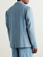 Kardo - Unstructured Striped Cotton-Canvas Suit Jacket - Blue